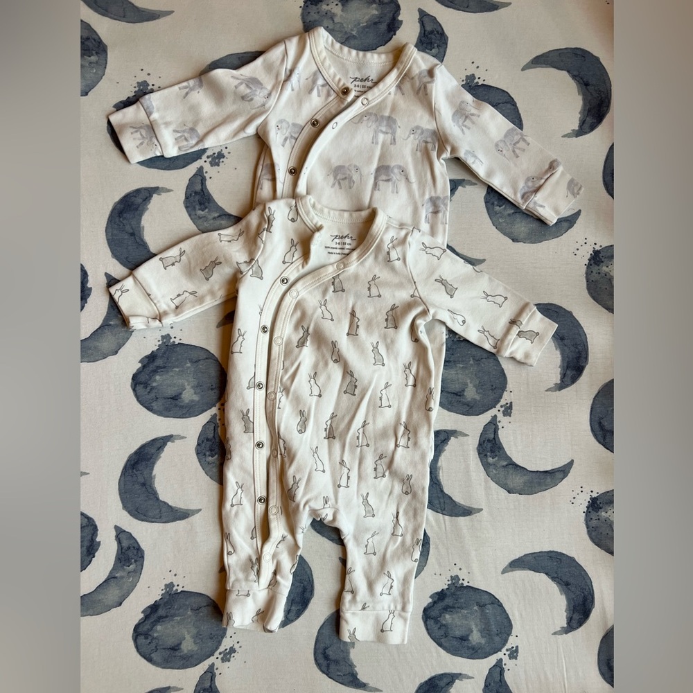 Bundle of 2 Pehr Kimono Romper Jumpsuits in Elephant and Bunny prints